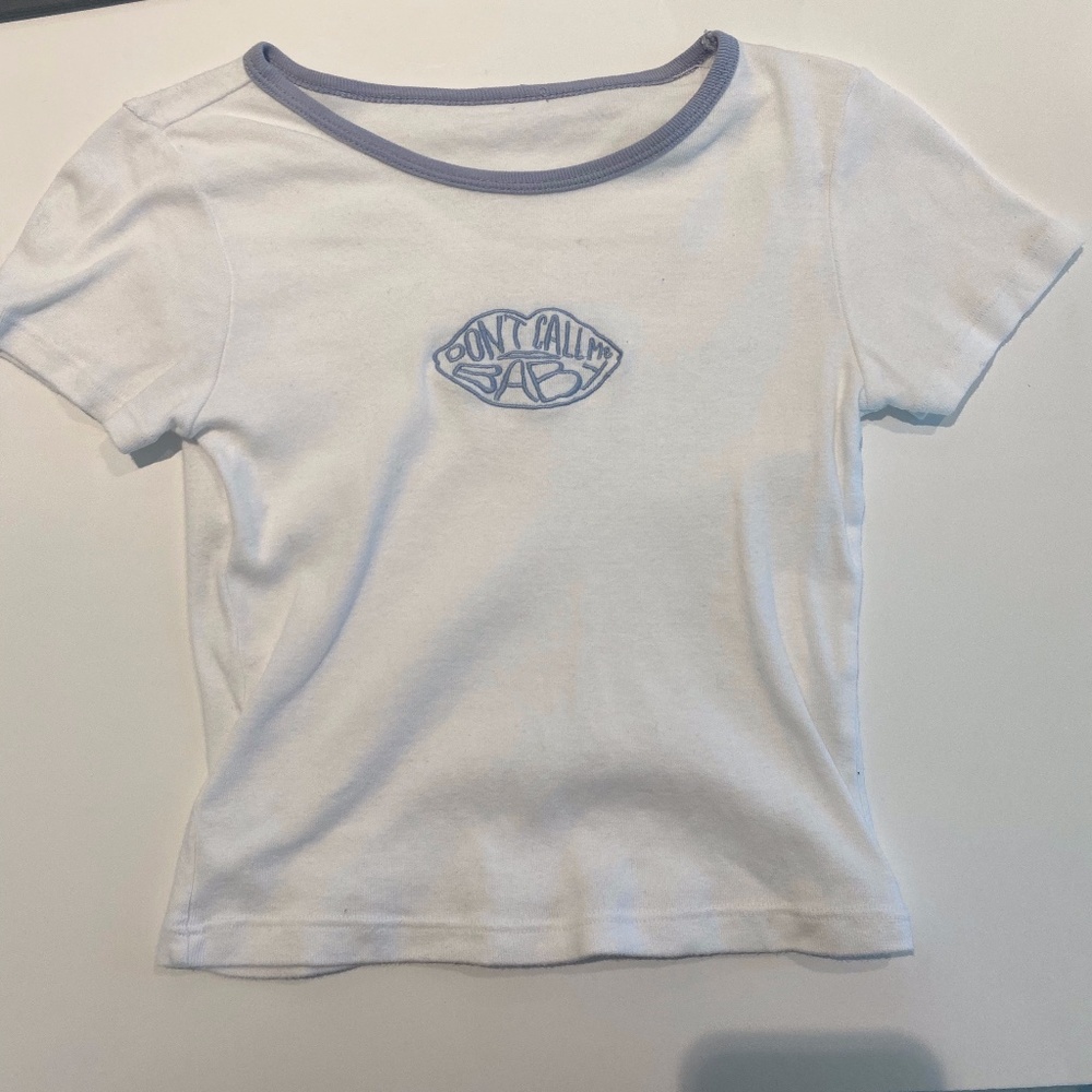 Brandy Melville white and blue shirt